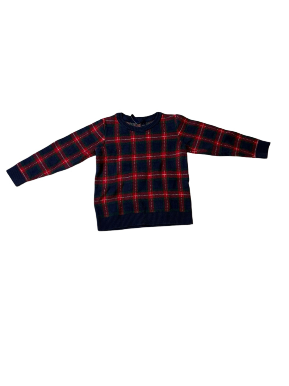 Janie and Jack Boys Plaid Knit Sweater Size 4 Red Blue Holiday Preppy